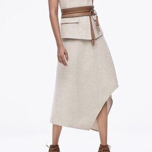 NWT BCBGMaxAzria Galina Asymmetrical Cotton Midi Skirt Dune 2